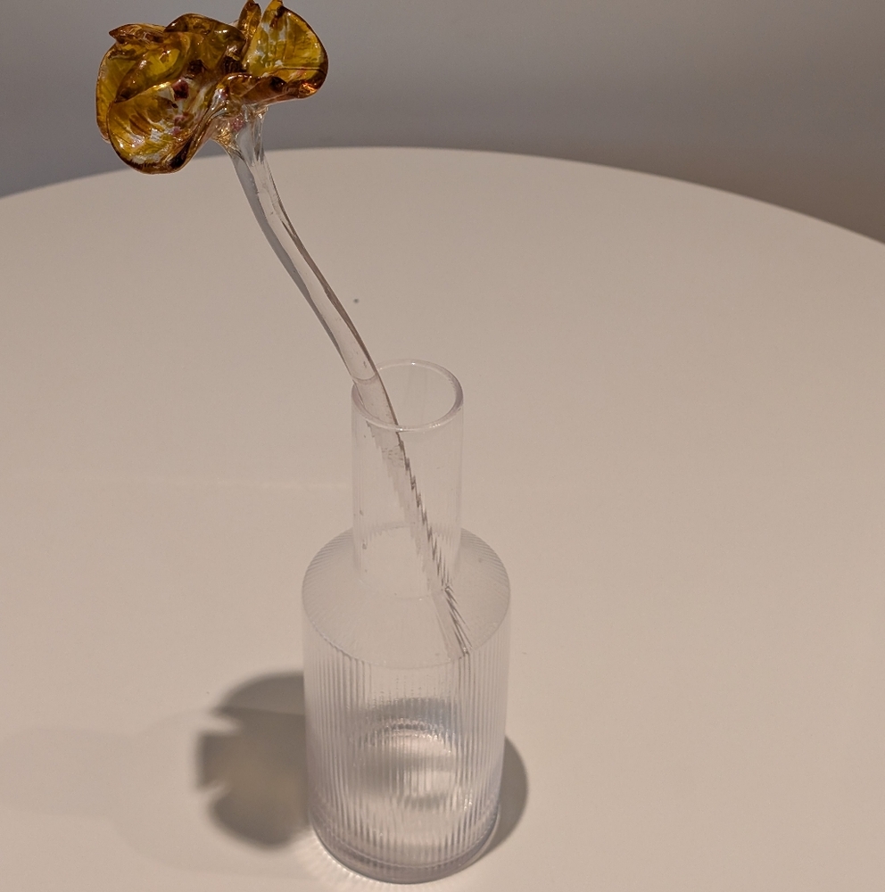 Murano Glass Flower with Clear Stem And Art Deco Vase